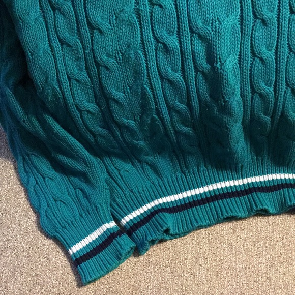 Vintage V-neck Teal stripe varsity knit sweater - Picture 4 of 6